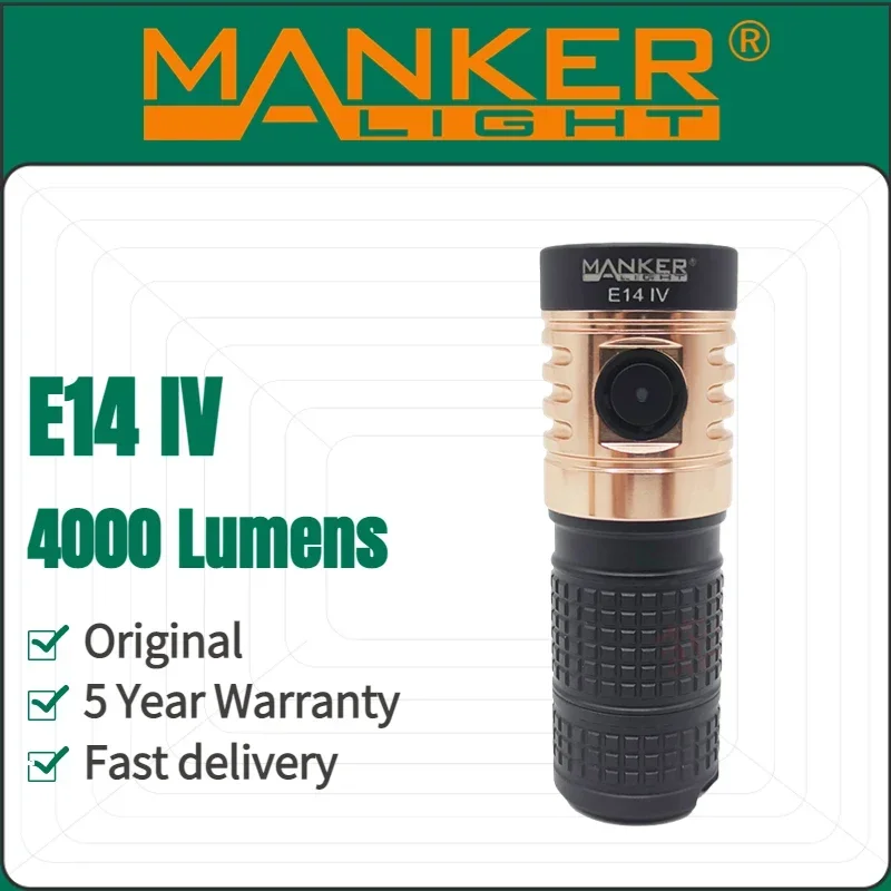 Manker E14 IV 4 Source Portable Flashlight 4000Lumens Rechargeable Cool/Natural Torch Light with 18350 Battery and Magnetic Tail