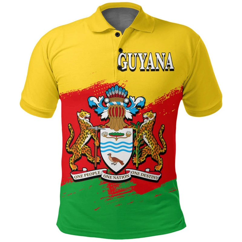 Guyana Flag & Coat of Arms Sports Fitness Polo Shirts Summer Casual Streetwear Mens Fashion Loose Jersey Oversized Tops Clothing