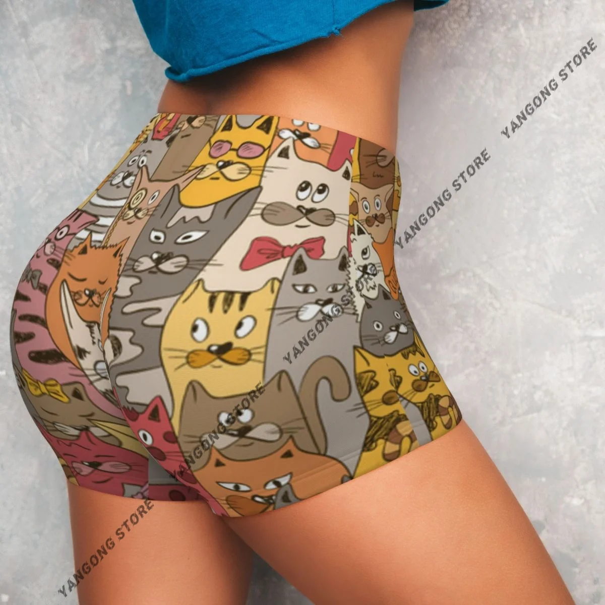 Calções de yoga psicodélicos gatos engraçados fundo abstrato feminino motociclista apertado elástico treino esportes leggings roupas esportivas