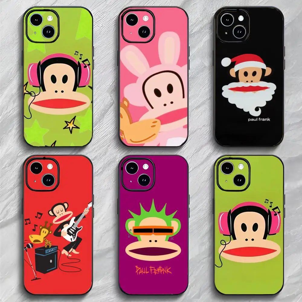 IP cartoon playful P-Paul Frank Phone Case Black Matte Thin Phone Case For iPhone17 16 15 14 13 ProMax