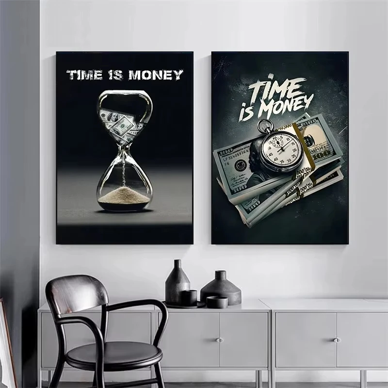 Time Is Money Motivational Quotes Success Steps Poster and Prints Canvas  Wall Art Pictures Room Home Decor Gift