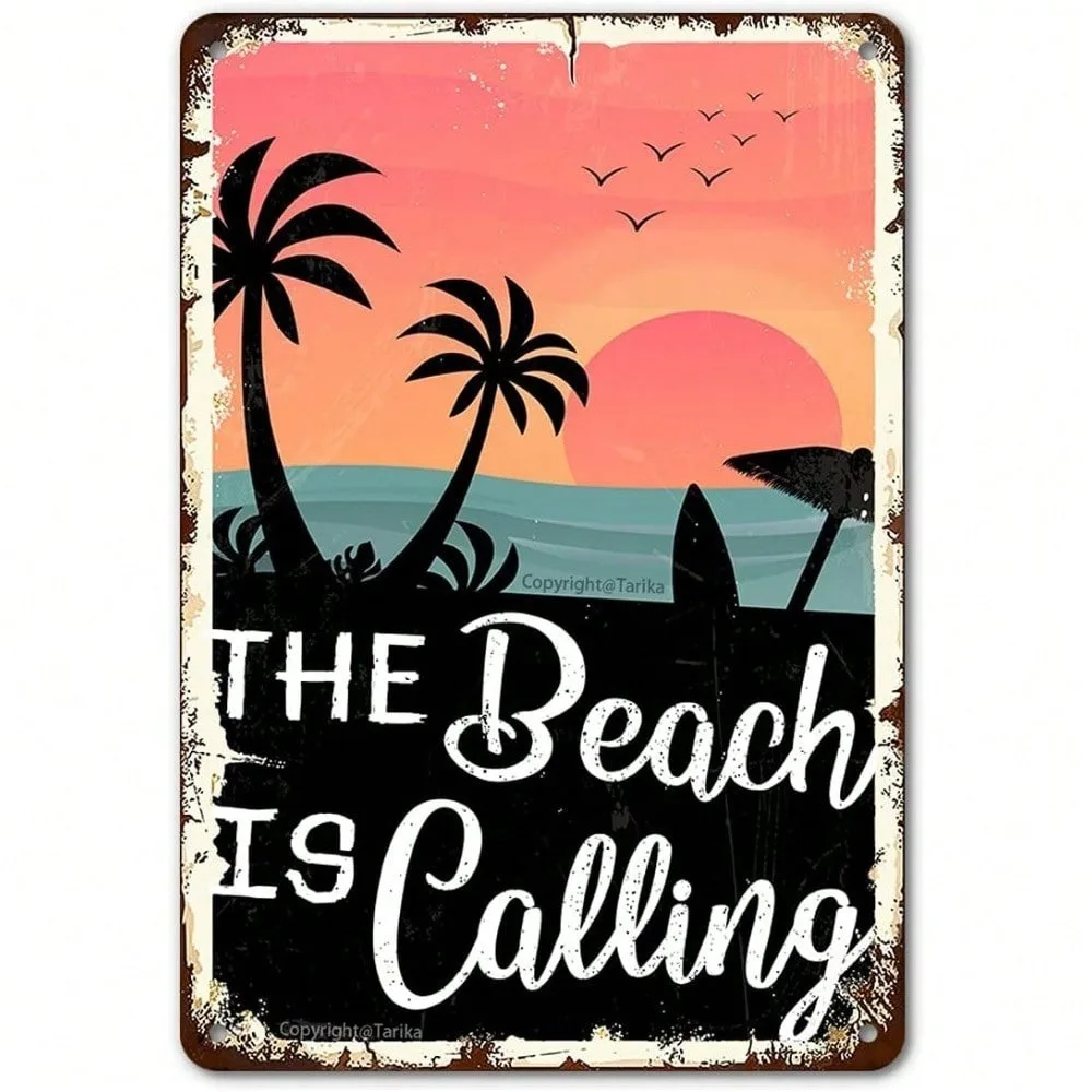 

Vintage Coastal Retro Metal Tin Sign Beach Themed Wall Decor Rustic Home