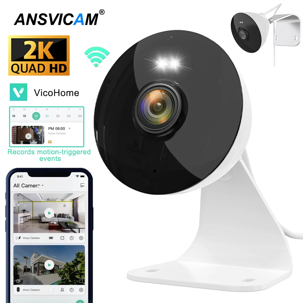 

2K Security Camera Wireless Outdoor/indoor 2.4G WiFi with AI Motion Detection Infrared Color Night Vision 2-Way Talk CCTV Cam