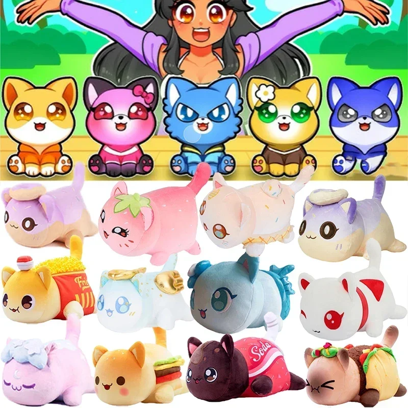 

Meows Aphmau Plush Toys Coke French Fries Burgers Bread Sandes Food Cat Plushie Doll Sleeping Stuffed Pillow Peluche Xmas Gifts
