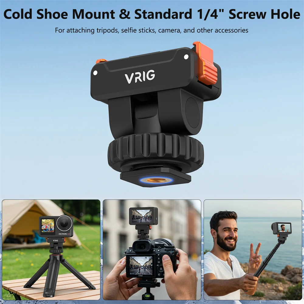 Адаптер VRIG для крепления на холодный башмак для DJI OSMO Action 5 Pro/4/3 Магнитный быстросъемный адаптер с портом 1/4 дюйма для штатива для камеры