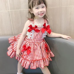 Princess Girls Dress Summer Sleeveless Plaid Dresses for Kids Girls Bow Lolita Dress Party Vestidos Sundress Children's Clothing
