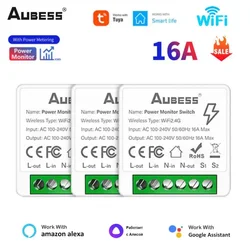 AUBESS Tuya WiFi MiNi Smart Switch With Energy Monitor DIY 16A 2-way Control Timer Wireless Switch Work With Alexa Google Home