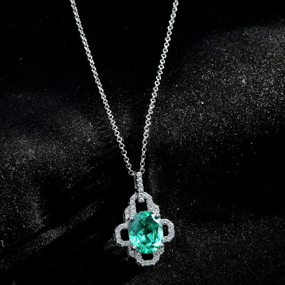 WUIHA 925 Sterling Silver Oval 17CT Paraiba Tourmaline Created Moissanite Diamond Pendant/Necklace for Women Gifts Drop Shipping