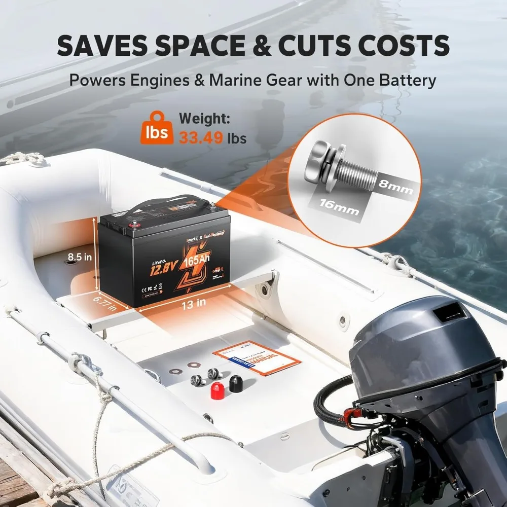 

12V 165Ah Group 31 LiFePO4 Battery, 1200CCA Dual Purpose Marine Starting & Storage Deep Cycle Battery, Custom