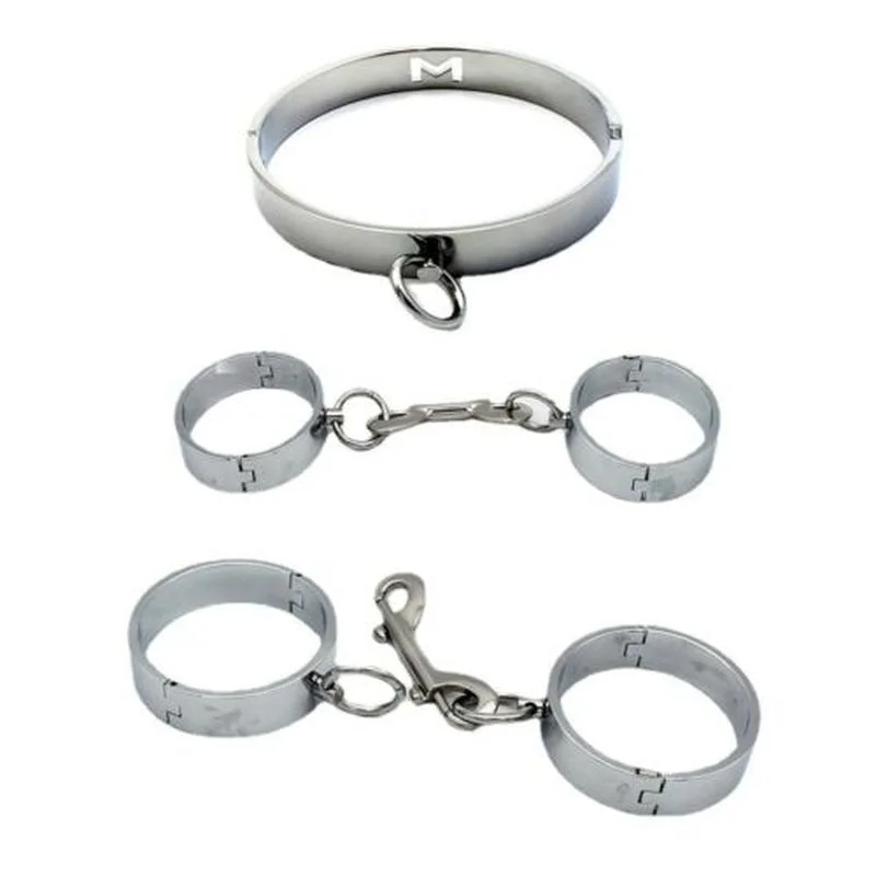 Metal Handcuffs Adjustable Bondage Handcuffs Ankle Cuffs Neck Collar for Bdsm Roleplay Shackles 18+ Restraint Adult Toy