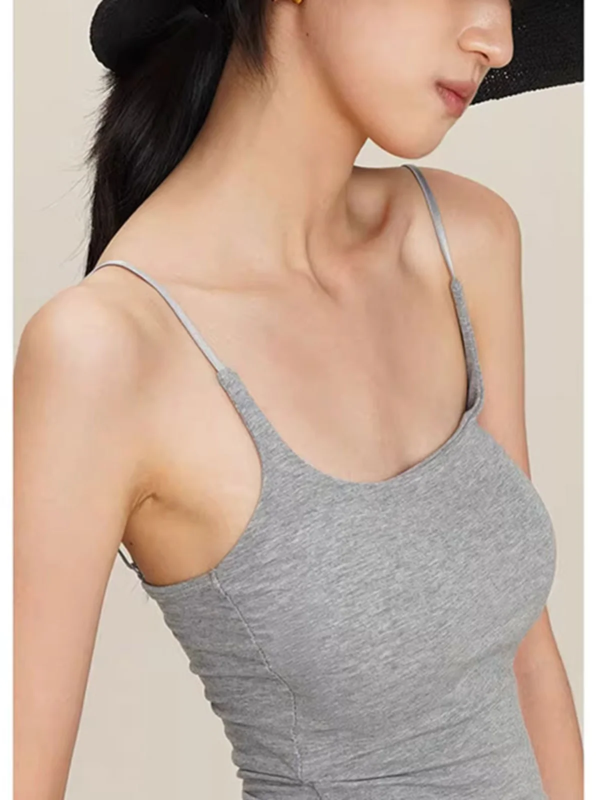 Gray Strapless Vest Women's Outerwear with Chest Pad Sexy Back Bra Integrated Base Port Style Sexy Back  Top