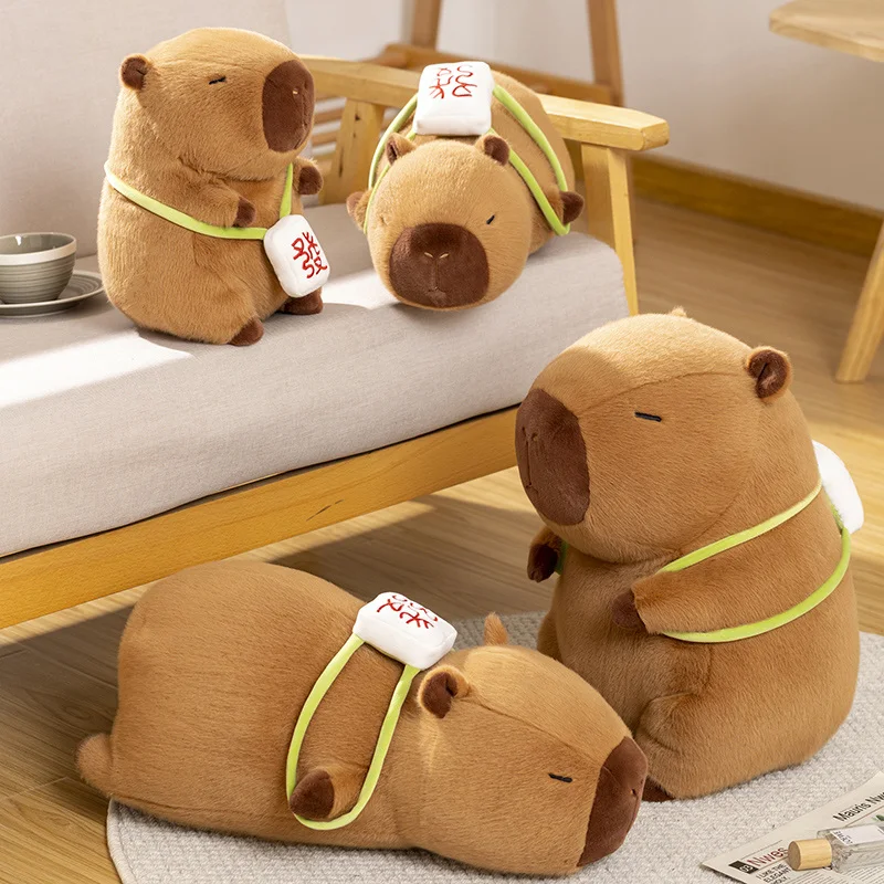 Kawaii Capybara Plush Toy Stuffed Animals Capybara with Mahjong Soft Doll Toys Birthday Christmas Gift