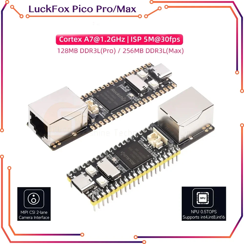 

Luckfox Pico Pro / Max RV1106 Rockchip AI Board ARM Cortex-A7 RISC-V 128/256 DDR3L NPU ISP Камера Лучшее, чем Raspberry Pi Pico