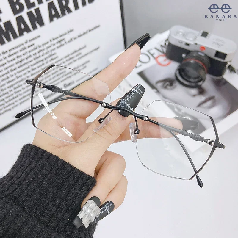 New Frameless Metal Texture Glasses for Both Men and Women Irregular Lenses for Facial Decoration and Facial Shape Modification