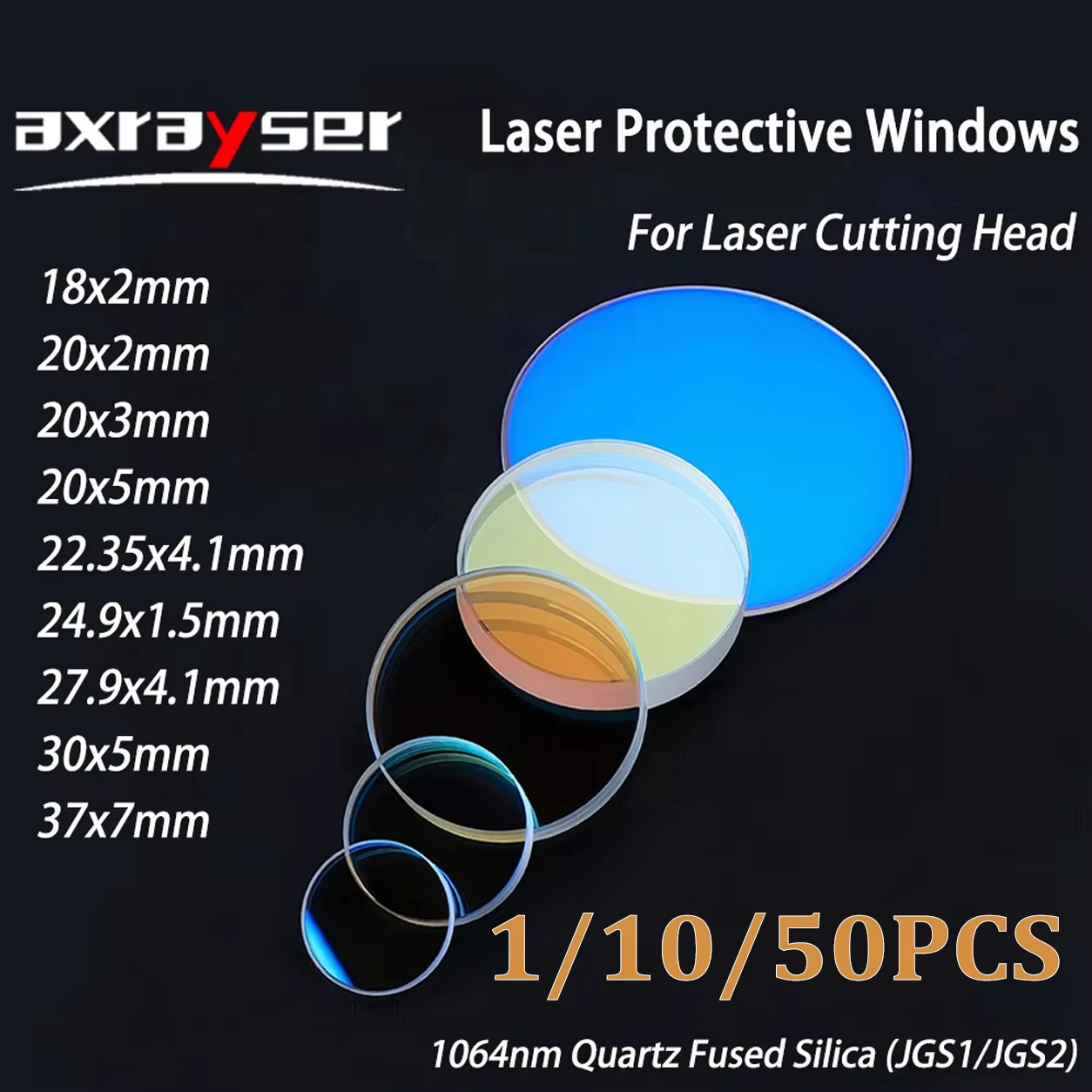 1/10/50PCS Fiber Laser Protection Lens 18x2mm-37x7mm Fused Silica Lens Raytools Precitec WSX Fiber Cutting Machine Head Parts
