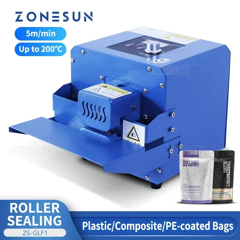 

ZONESUN Portable Bag Sealing Machine Aluminum Foil Composite Plastic Film PE Coated Paper Food Packaging Sealer Roller ZS-GLF1