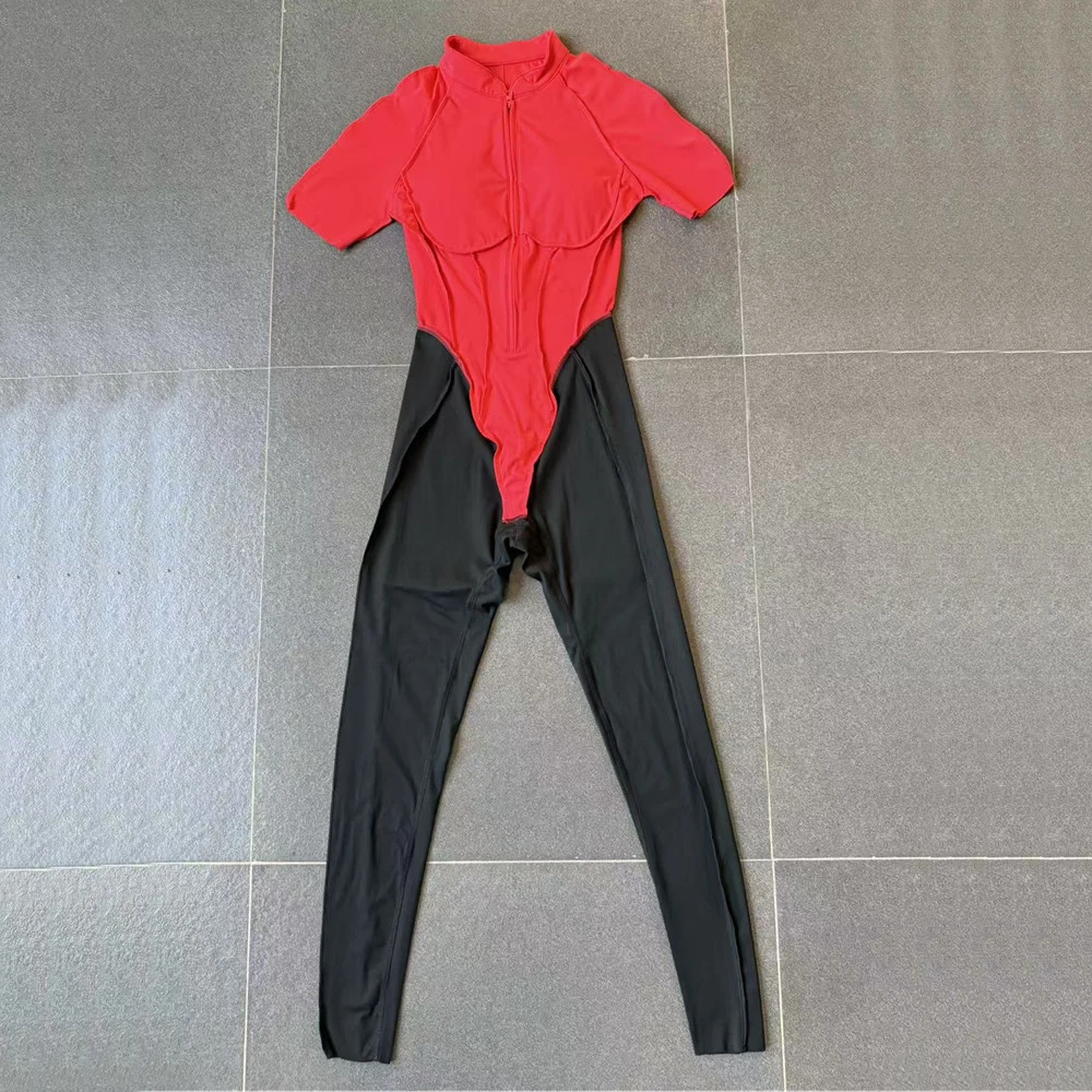 Pad Yoga Set Jumpsuit Short Sleeve Zipper Sports Gym Fitness Women Dance Running Workout Legging Bodysuits Active Wear XP83 image 6