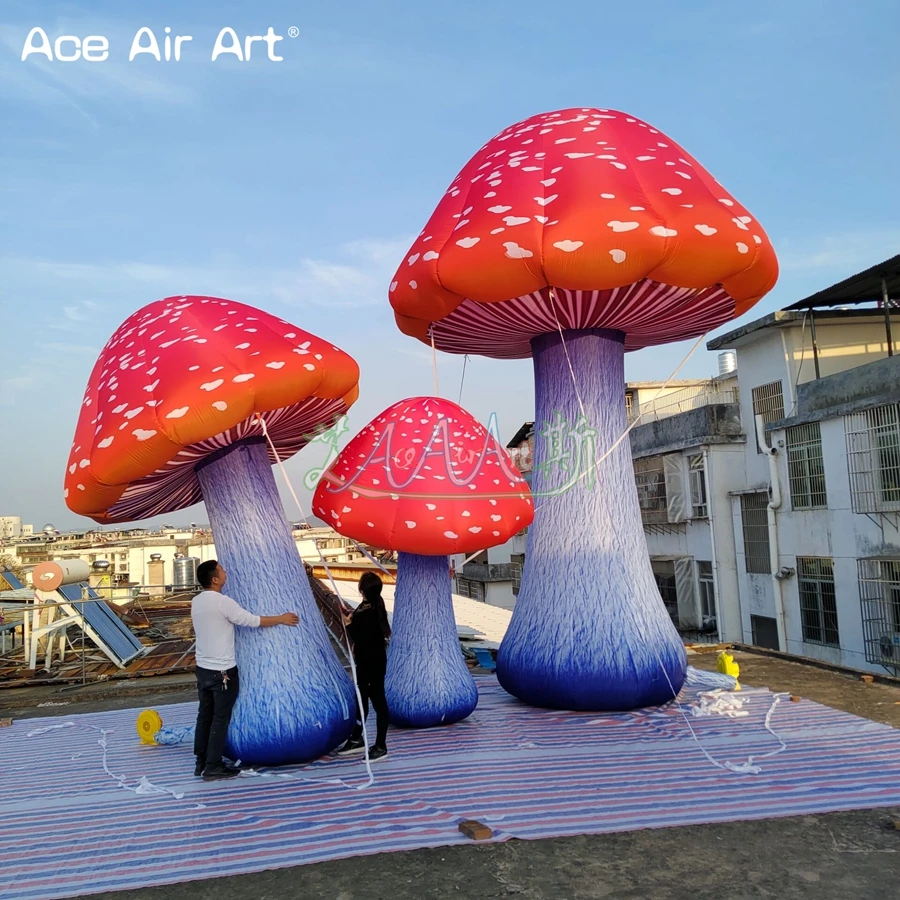 Giant Inflatable Mushroom Series, Colorful Changing LED Lights, Stage Party Event Props, Decorative Toys, High, 3-6 m