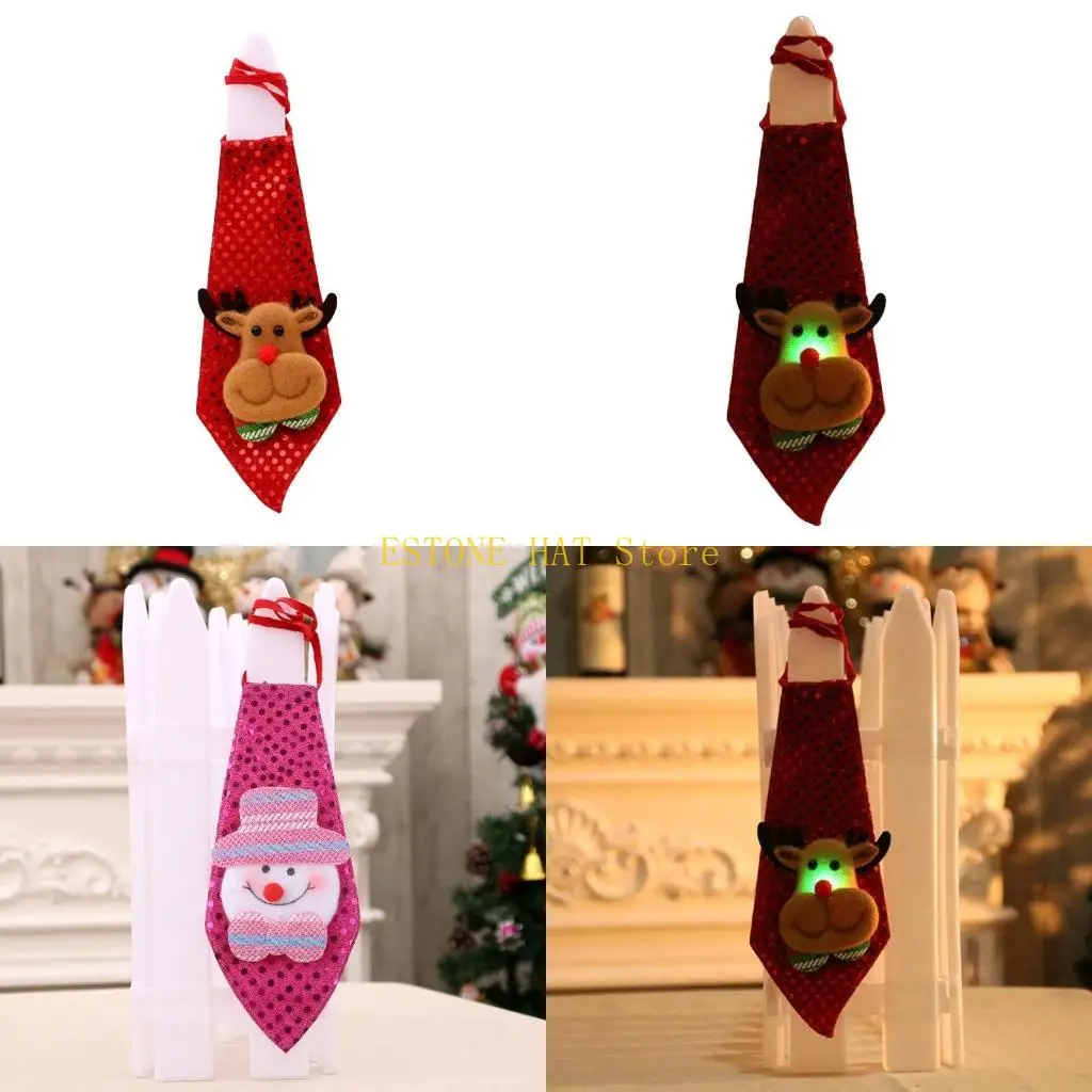 49MF Blinking Tie Novelty Christmas Tie Soft Sequins Glowing Christmas Necktie Party Holiday Gift Ornament Funny Bows Ties