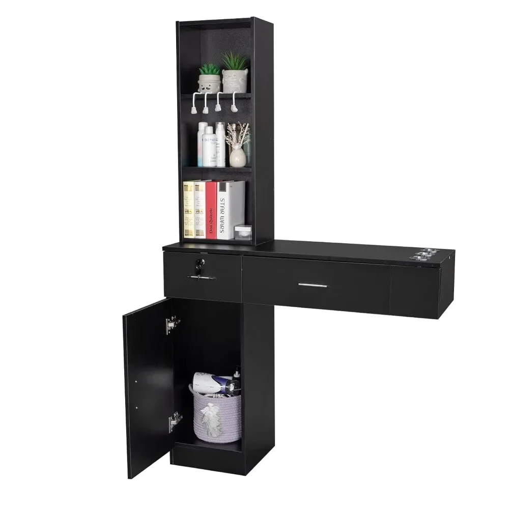 

Salon Stations for Hair Stylist, Hair Styling Equipement Set with a Storage Cabinet, 2 Drawers and a 3 Tier Shelf