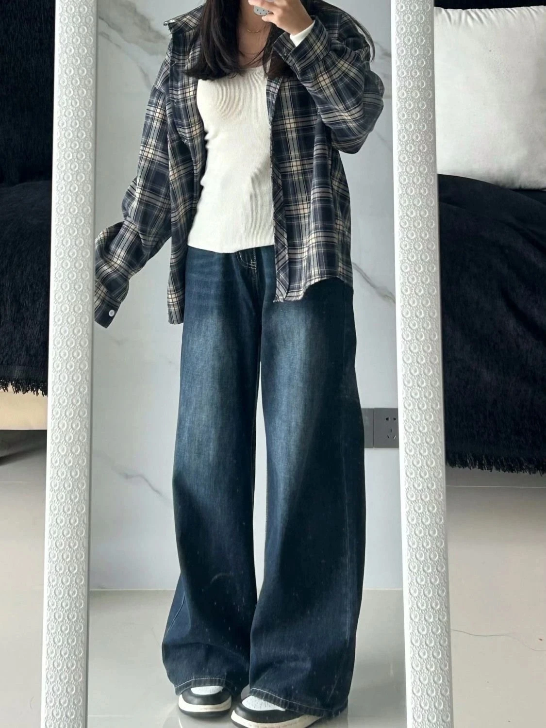 

Женские джинсы Мешковатые джинсы Y2k Ретро Свободные прямые брюки из потертого денима с высокой талией Утягивающие удобные длинные брюки для женщин