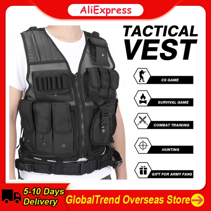 TOMSHOO Tactical Vest Multi-Pockets Breathable Combat Vest Outdoor Military Airsoft Army Vest for Hunting Camping Hiking