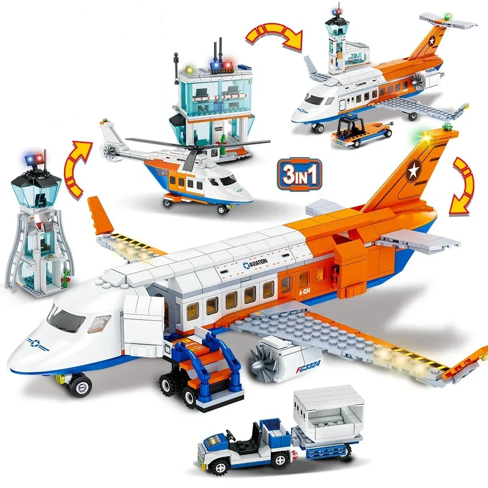 3 in1 City Hospital STEM Building Blocks Sets City Sets Ambulance Airport PassengerPolice Station Car Bricks Toy for Kids Gifts