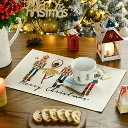 Watercolor Nutcrackers Xmas Balls Merry Christmas Placemats 4pcs Seasonal Winter Holiday Table Mats
