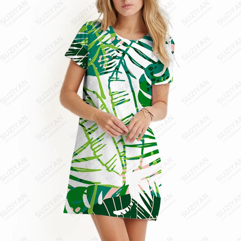 Summer new lady dress tropical plant leaves 3D printed lady dress casual vacation style ladies dress fashion trend  lady dress