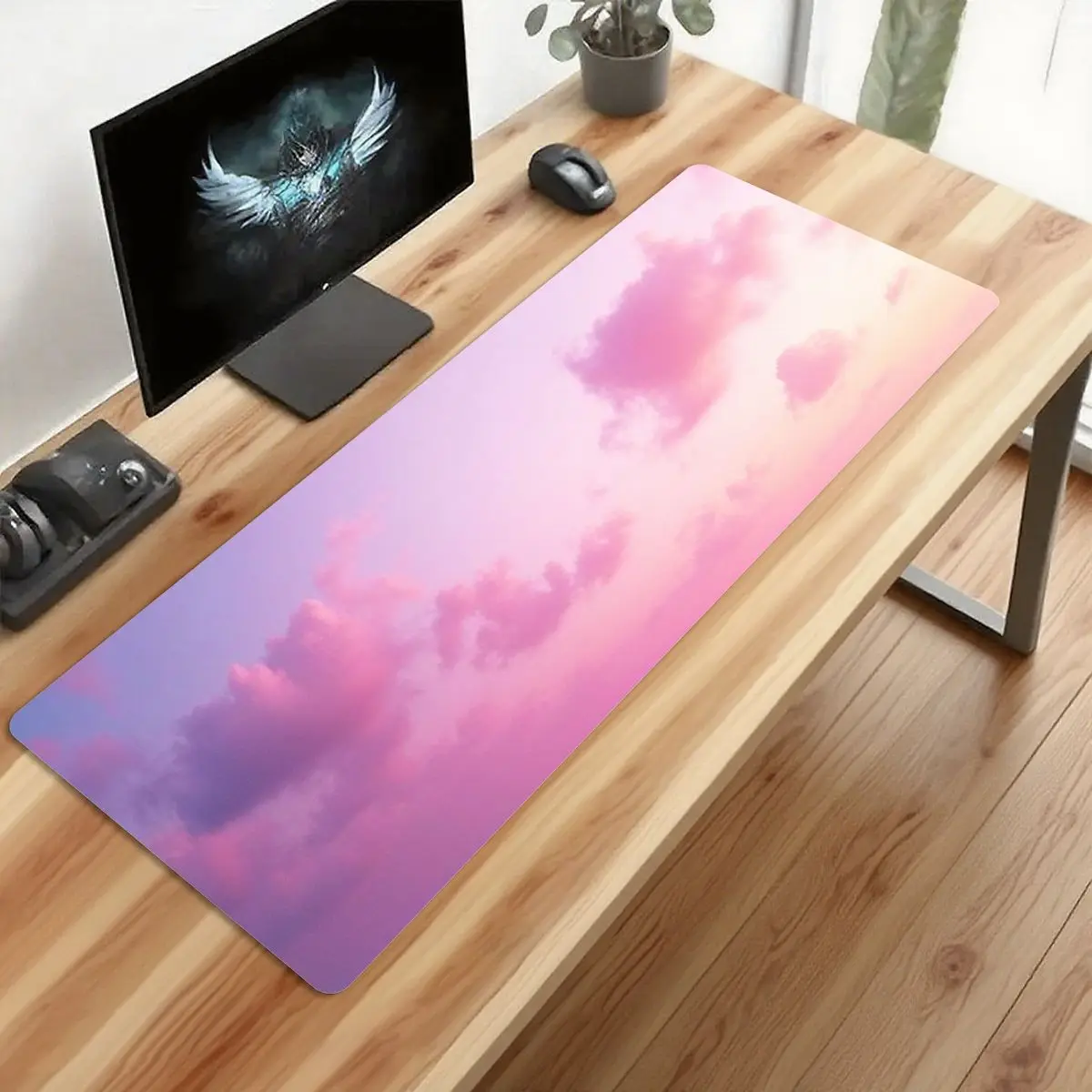 قطعة واحدة من لوحة ماوس Dreamy Pink Sky، مقاس كبير 31.5 بوصة × 11.8 بوصة، قاعدة مضادة للانزلاق، مثالية للاستخدام المكتبي.