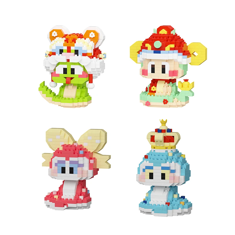 Año nuevo de serpiente juguetes para niños Mini lindo serpiente Micro bloques de construcción juguetes educativos animales modelo decoraciones de la suerte 2025 regalos