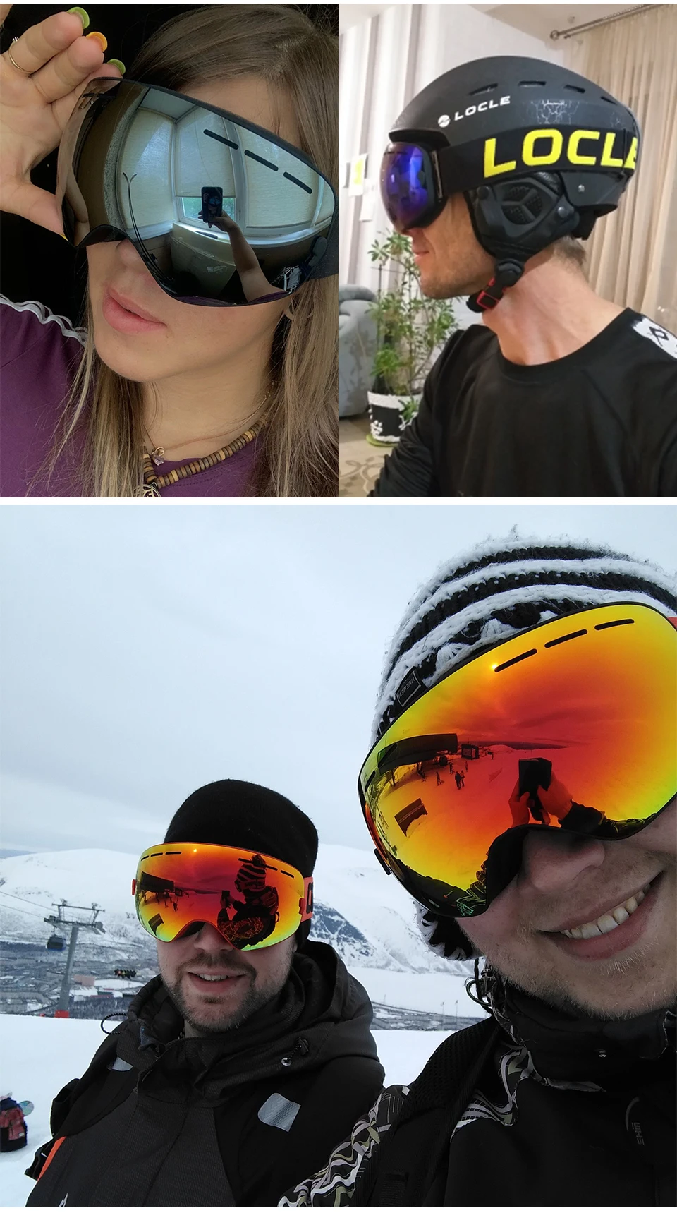LOCLE Doppelschichtige Skibrille Antibeschlag UV400 Sphärische Skibrille Skifahren Schnee Snowboardbrille Skibrille Aufhellende Linse – Detail 10