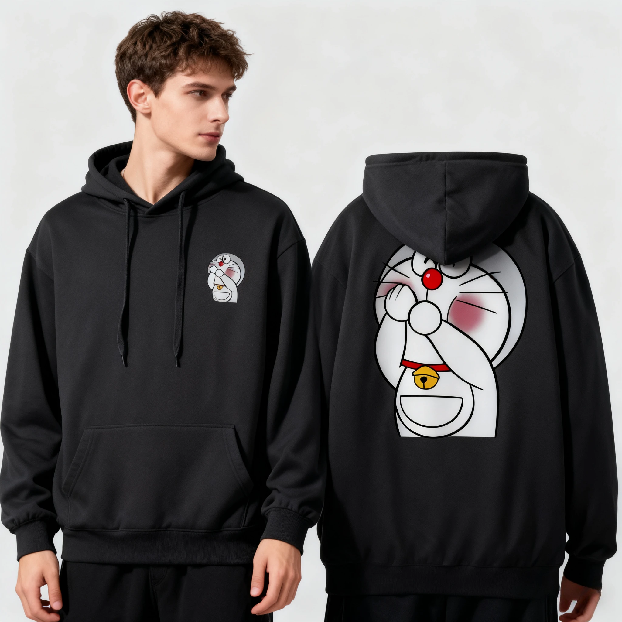 

Heavy Duty Pure Cotton Japanese Cartoon Doraemon Hoodie Couple Outfit Ins Casual Loose Autumn and Winter Top for Men and Women