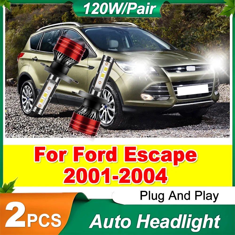 

2PCS 3570 CSP Chips High Low Beam H4 Car Bulbs Plug and Play 6500K White Super Bright LED Headlight For Ford Escape 2001-2004