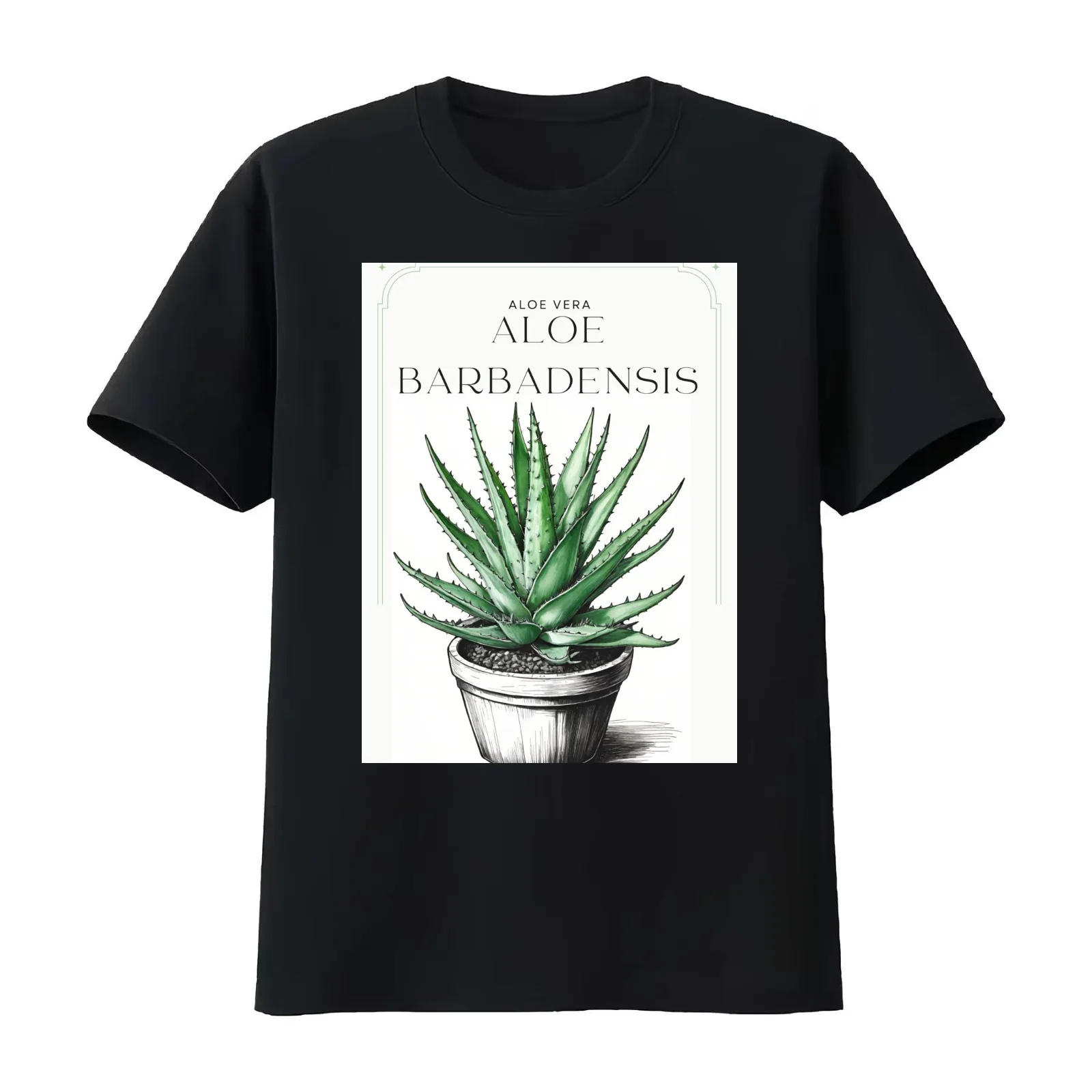 Botanical Aloe Vera in pot rustic sketch by CallisC Arts ????? T-Shirt Summer Casual Cotton Tee Oversized Streetwear Tops