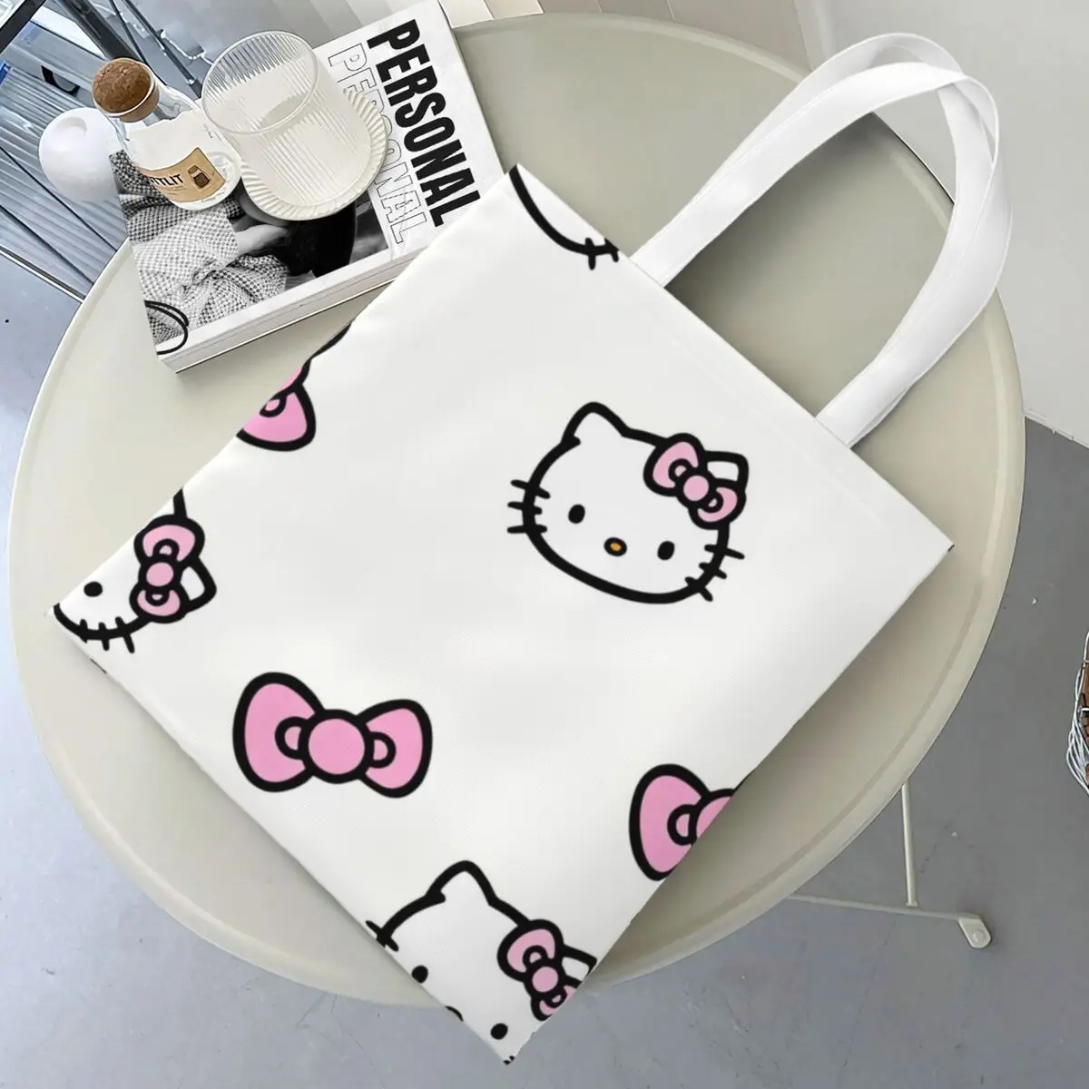 Sanrio Hello Kitty Pattern Canvas Tote Bag Aesthetic Unique Design Grocery Bag for Unisex