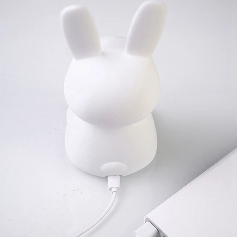 Lámpara de silicona de dibujos animados de conejo para niños, luz de dormir recargable por USB, regulable, regalo de cumpleaños