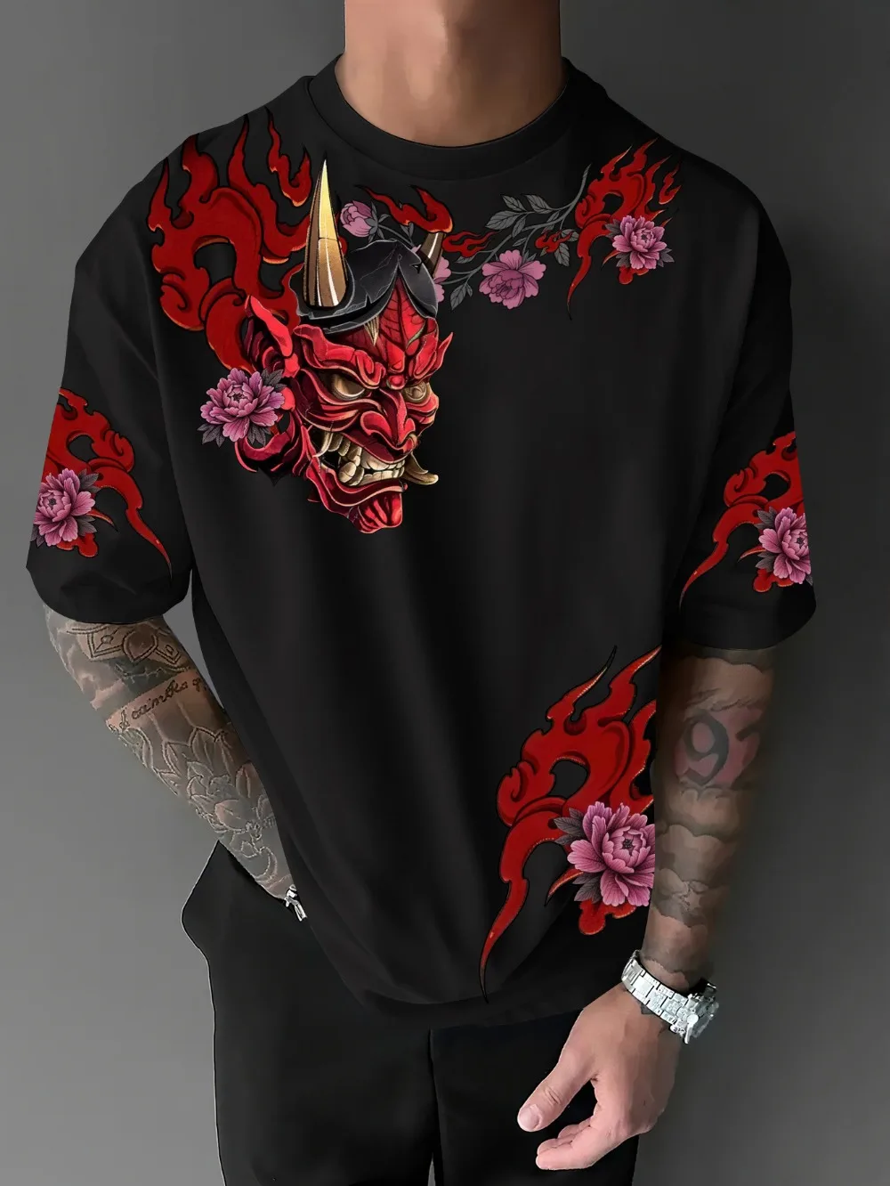Japanese Gothic Ghostly Ghost Face 3D Print Breath Quickdry Men Large-sized Tshirt Outdoor Leisure Fashion Parent-child Clothing
