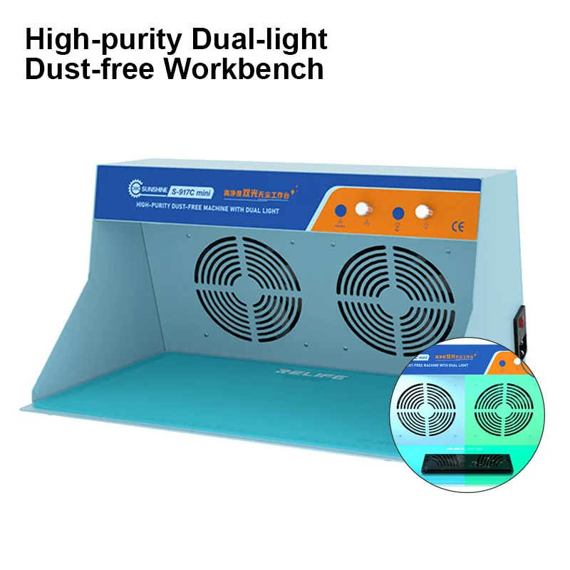 Dust Removal Workbench with Dual Light SUNSHINE S-917C MINI LCD Screen Film Fitting Scratch Dry Glue Detecting Machine