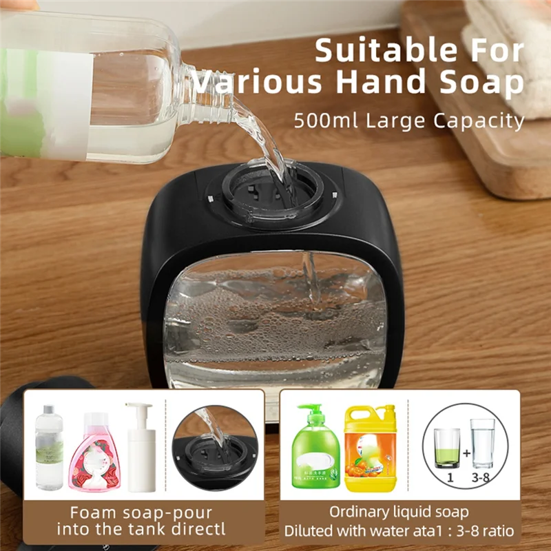 BAAO-Schiuma Smart Lavatrice per le mani Dispenser di sapone ricaricabile Dispenser automatico di sapone liquido