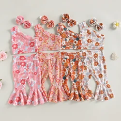 2023-03-08 Lioraitiin 0-4Years Toddler Girls 3Pcs Summer Outfit Sets Sleeveless One Shoulder Vest Floral Flared Pants Headband