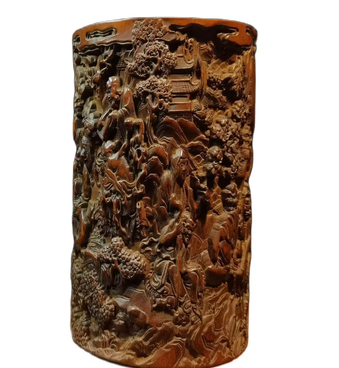 chinese carved brush pot pots pen case statue antique wood carving buddha Arhat