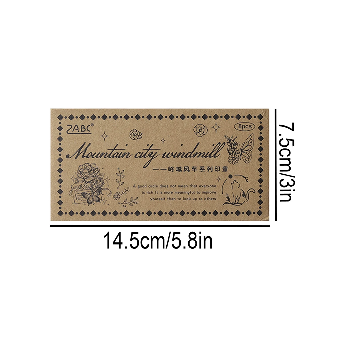 8 vintage-style stamps, student handbook decorative wooden stamps, flora and fauna combinations stylish wooden stamps