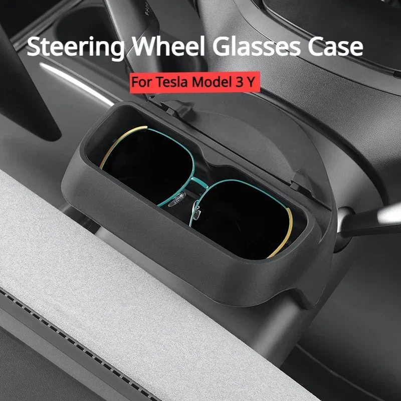 

Steering Wheel Glasses Case for Tesla Model 3 Y 2021-23 Silicone Storage Box GPS Navigation Mobile Phone Holder Car Accessories