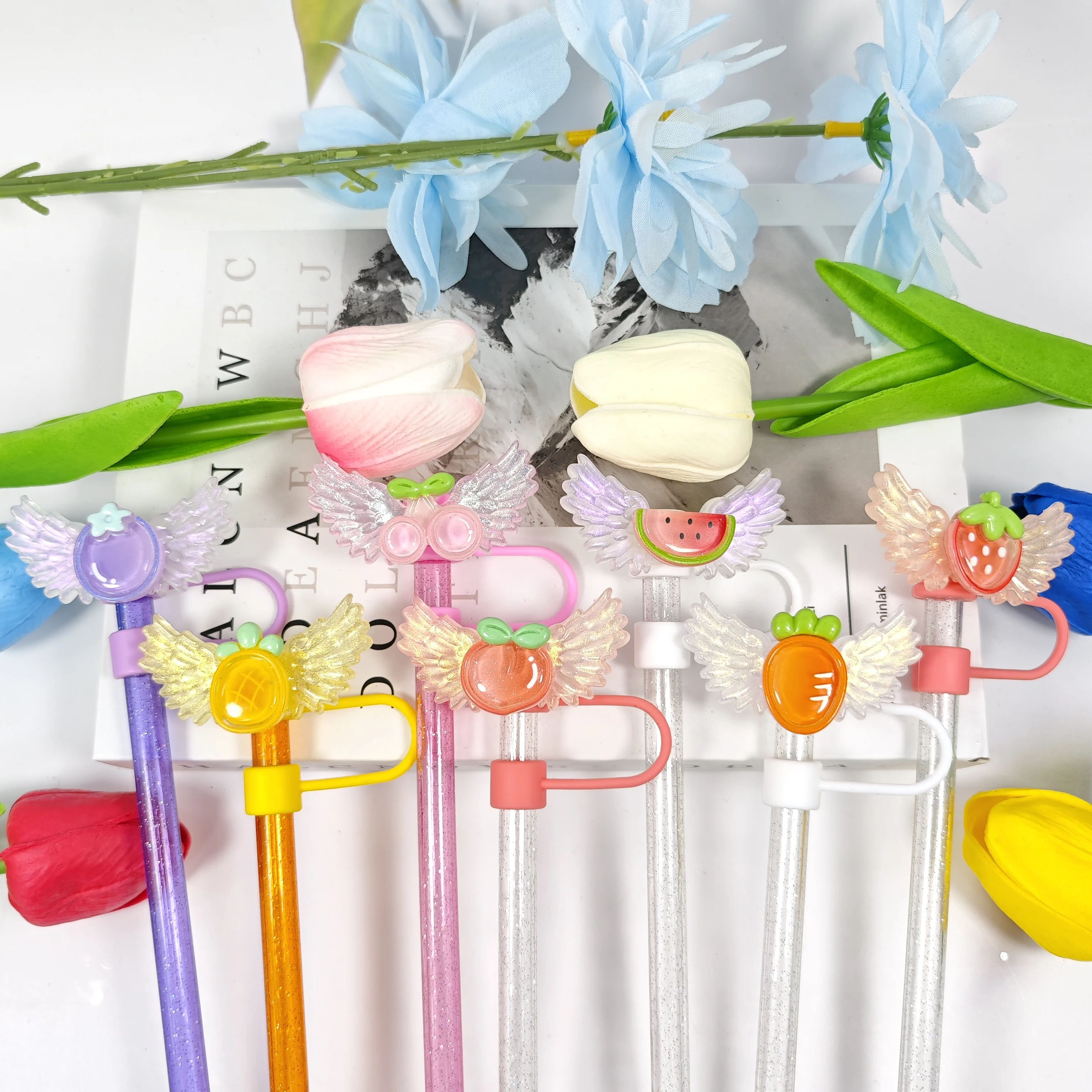 

New Cute Fruit Angel Wings Series Straw Cover Dust Cap