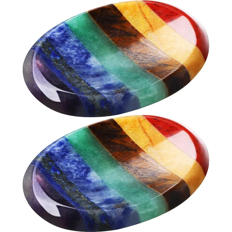 

2 Pcs 7 Chakra Thumb Worry Stone Anxiety Crystals Natural Pocket Palm Meditation Stone For Help Heal The Mind Body And Spirit