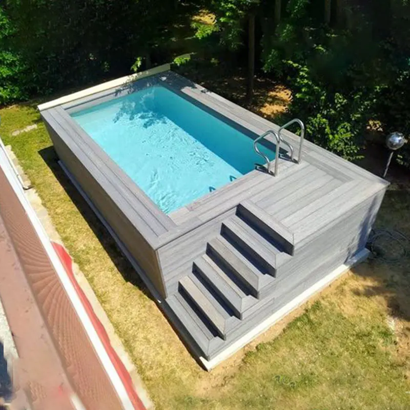 Luxury Backyard Container Swimming Pool With Wooden Deck Acrylic Window For Villa Resort Project