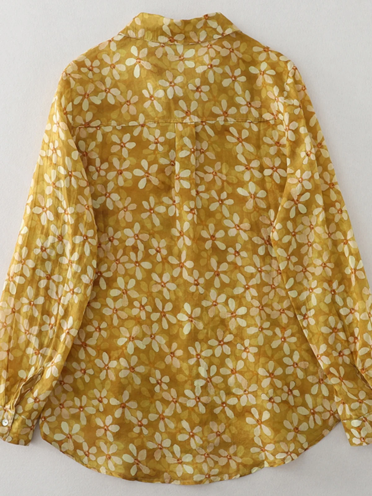 Women's Cotton Linen Floral Print Shirt Yellow Fashionable Artistic Style Autumn New Arrival Versatile Slimming Long Sleeve Top
