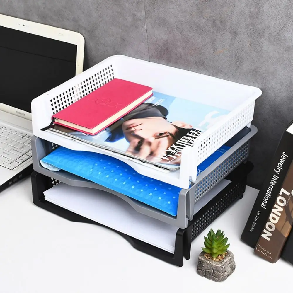 

Simple Desktop Organizer Stackable File Rack Papers Rack Laminated A4 File Storage Tray Plastic INS Style Receipt