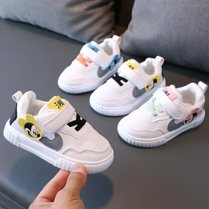 

Disney White Casual Shoes For Baby Boy Girl Brand Children Sneaker Mickey Mouse Kids Shoes Toddler Walking Shoes Size 15-25